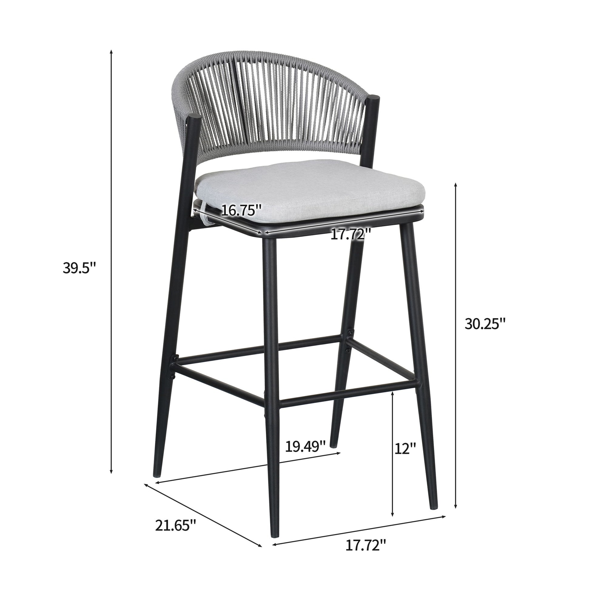 Outdoor Bar Height Metal Frame Counter Stools With Scallop Shaped Backrest & Water Resistant Cushions