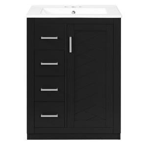 Bathroom Vanity With Integrated Sink, Rectangular Cabinet With 1 Door And 3 Drawers