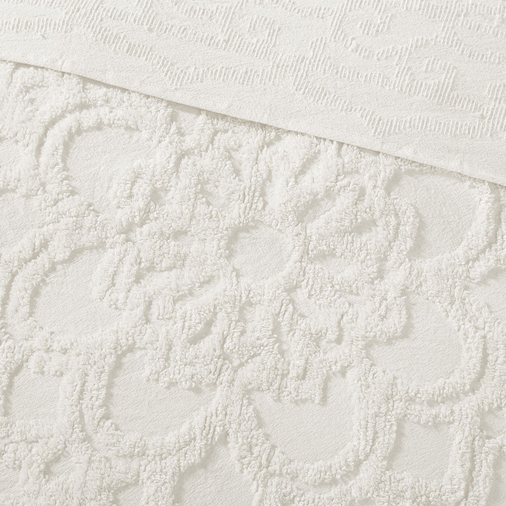 Laetitia - King Tufted Medallion Fringe Coverlet Mini Set - Off White