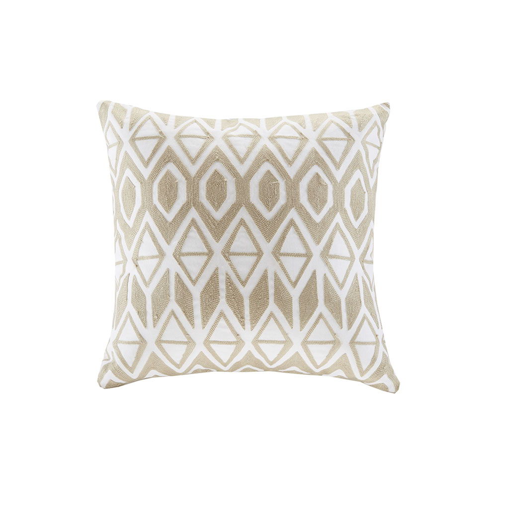 Anslee - Embroidered Square Decorative Pillow - Taupe