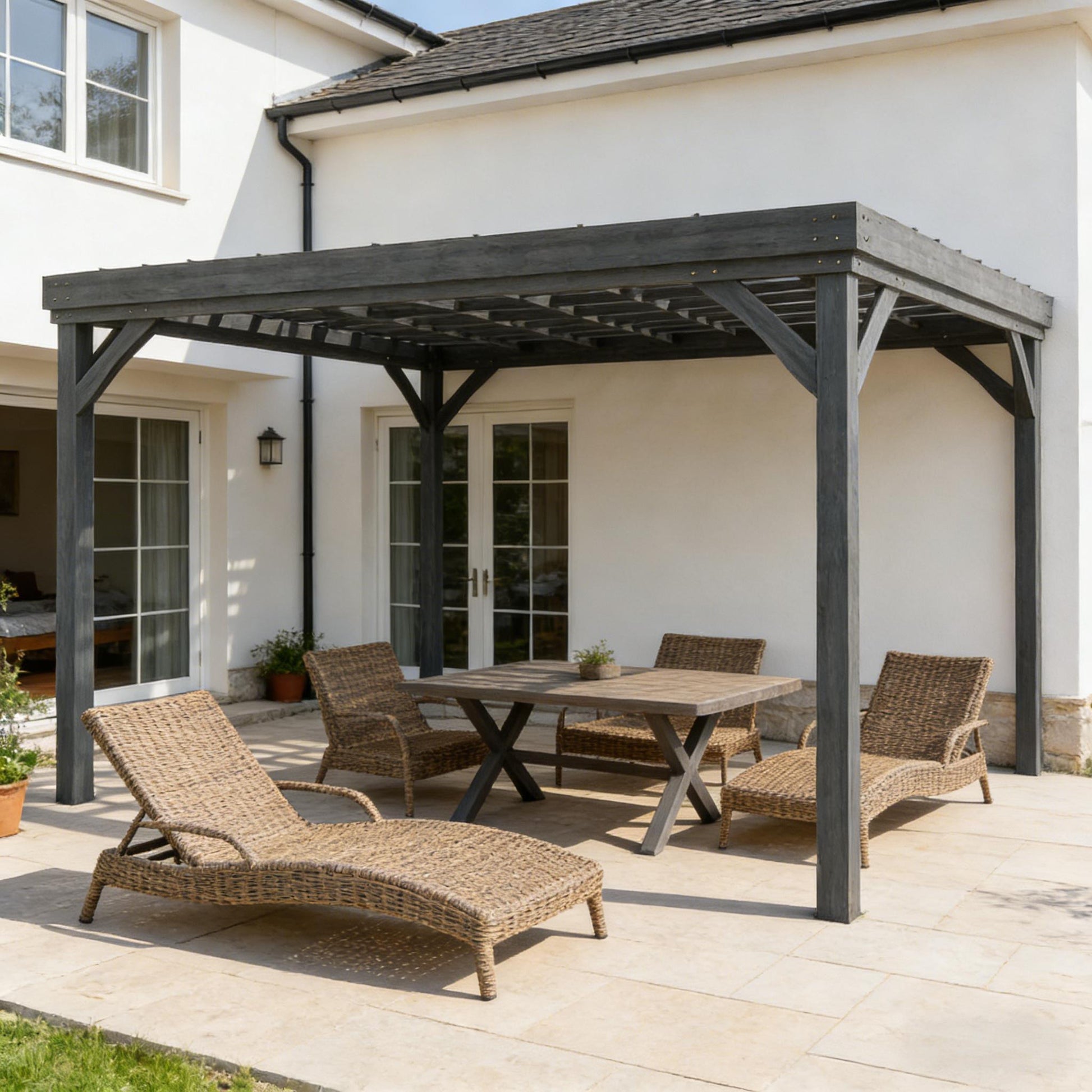 Patio Grape Vine Gazebo Outdoor Pergola With Open Roof For Climbing Plants - Gray