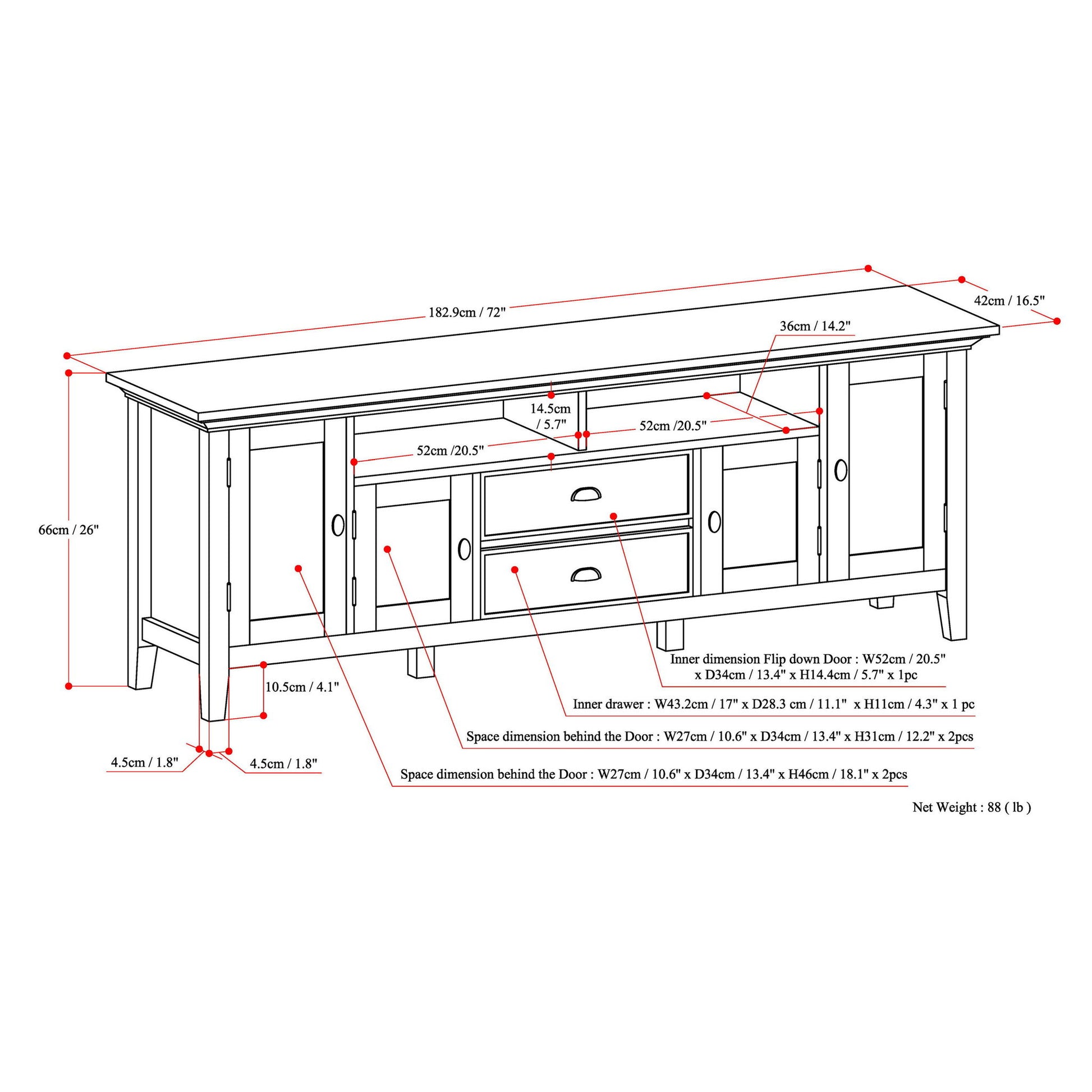 Redmond - TV Media Stand - Hickory Brown