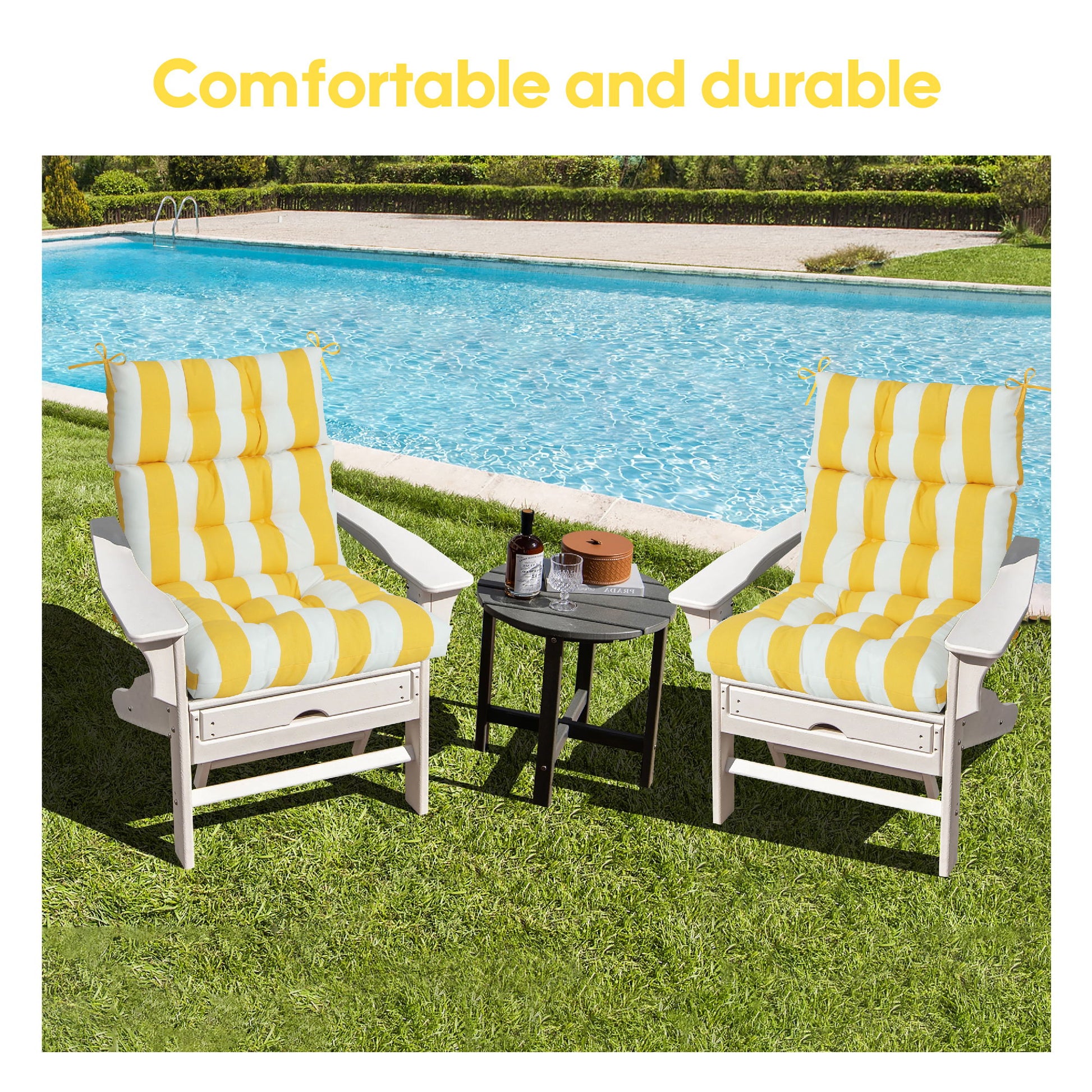 2 Piece High Back Patio Chair Cushion Set, Tufted Adirondack And Rocking Chair Cushions
