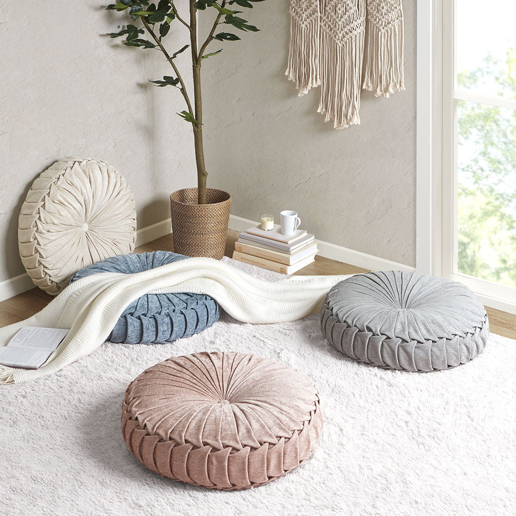 Loretta - Round Floor Pillow Cushion - Aqua