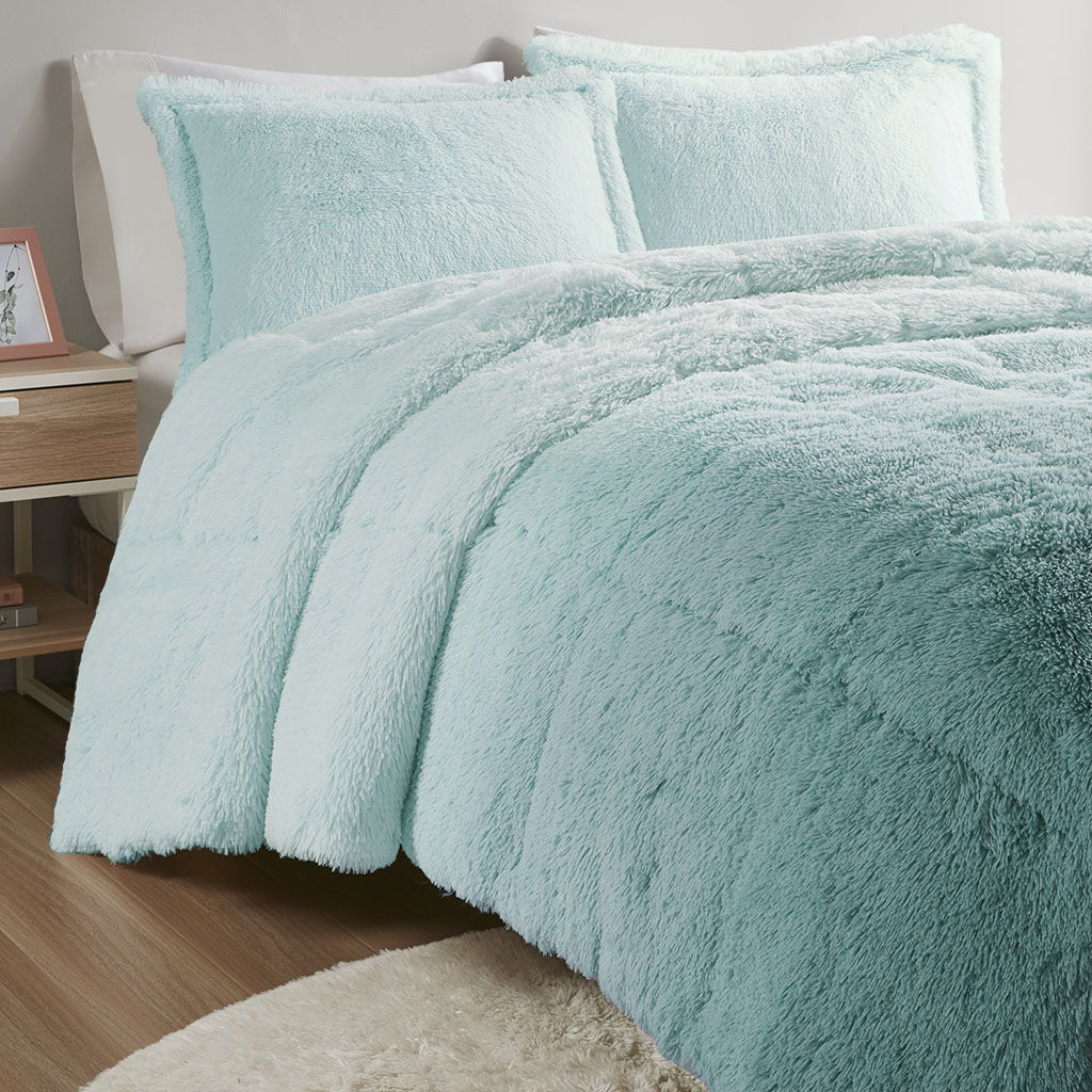 Brielle - Twin Ombre Shaggy Long Comforter Mini Set - Blue