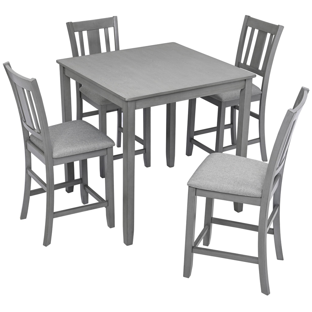 5 Pieces Dining Table Set, Counter Height Kitchen Table Set With Square Table And 4 Upholstered Chairs