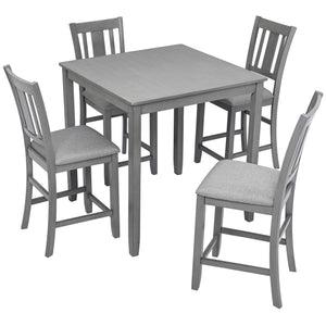 5 Pieces Dining Table Set, Counter Height Kitchen Table Set With Square Table And 4 Upholstered Chairs