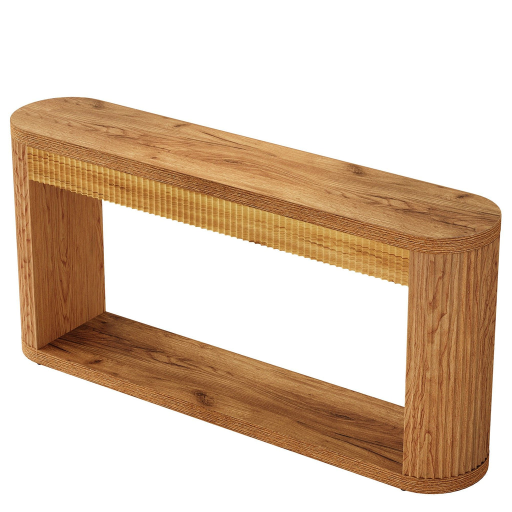 Narrow Fluted Console Table With Storage For Entryway - Brown