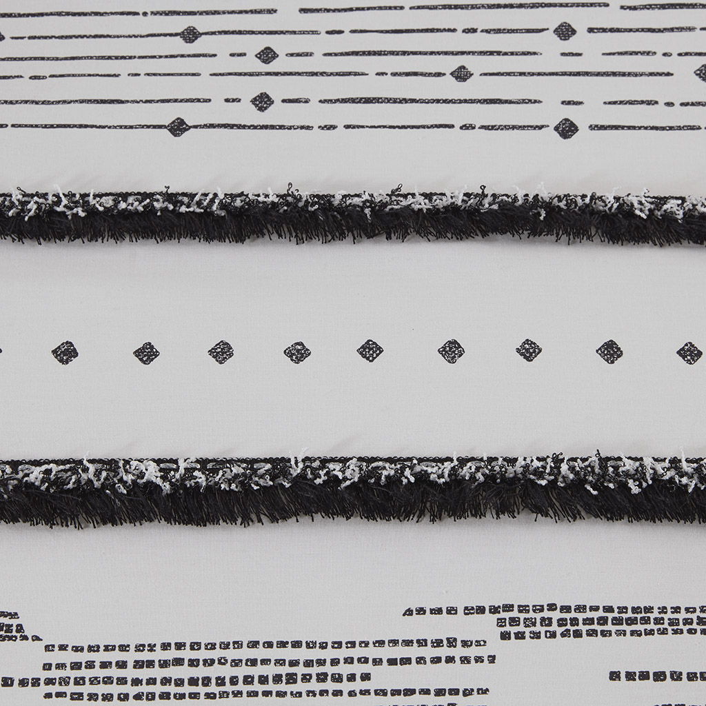 Nea - Printed Duvet Cover Set With Trims - Black / White