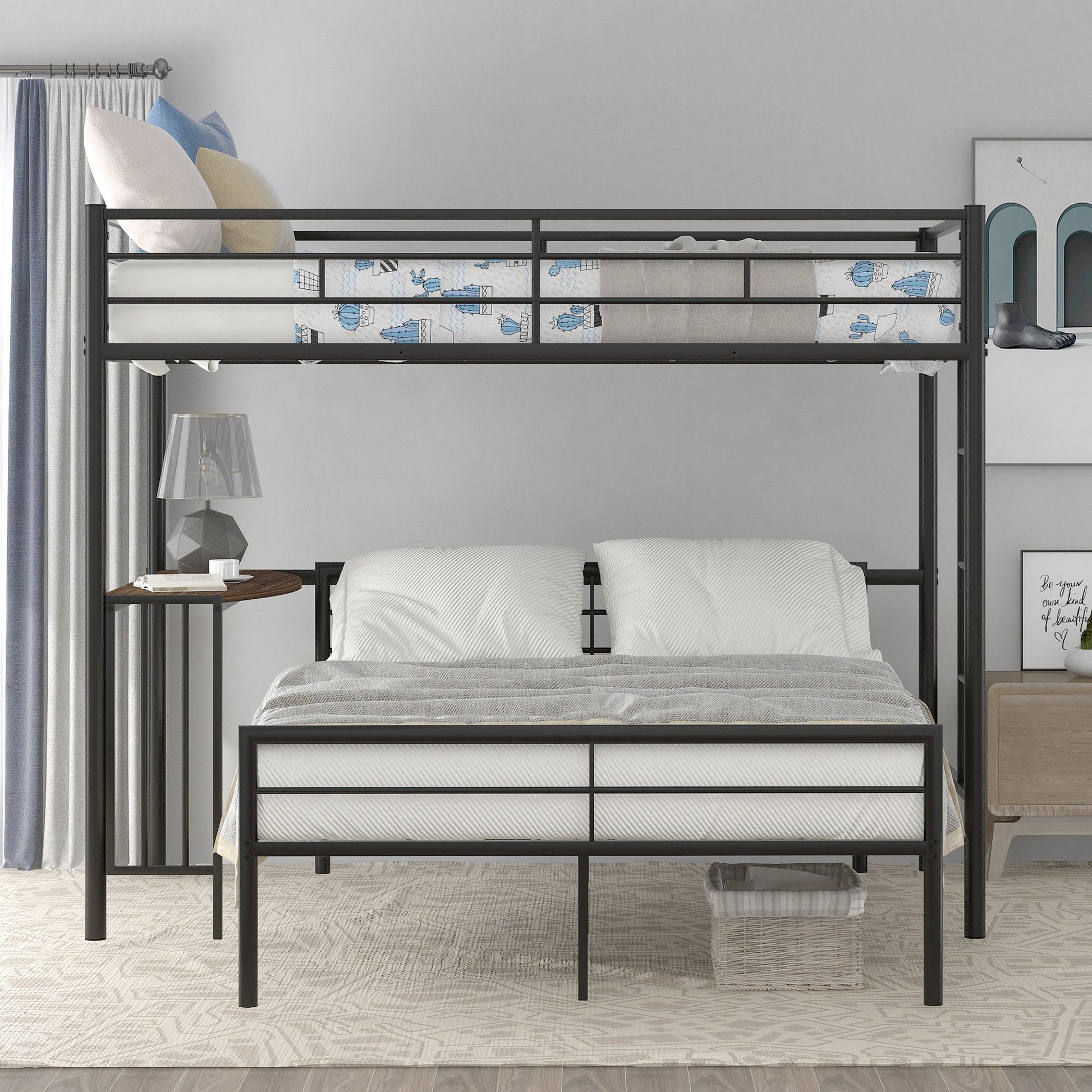Bunk Bed With Desk, Ladder And Quality Slats For Bedroom