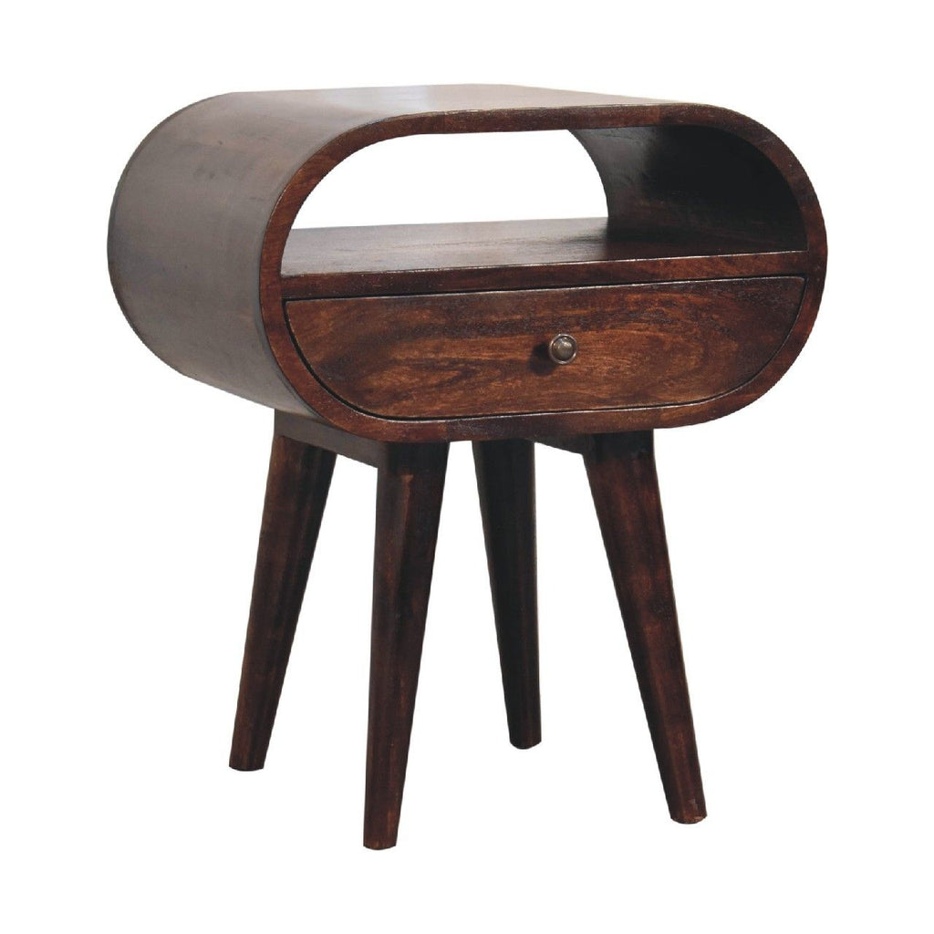 Nordic Circular Bedside Table With Open Slot - Walnut