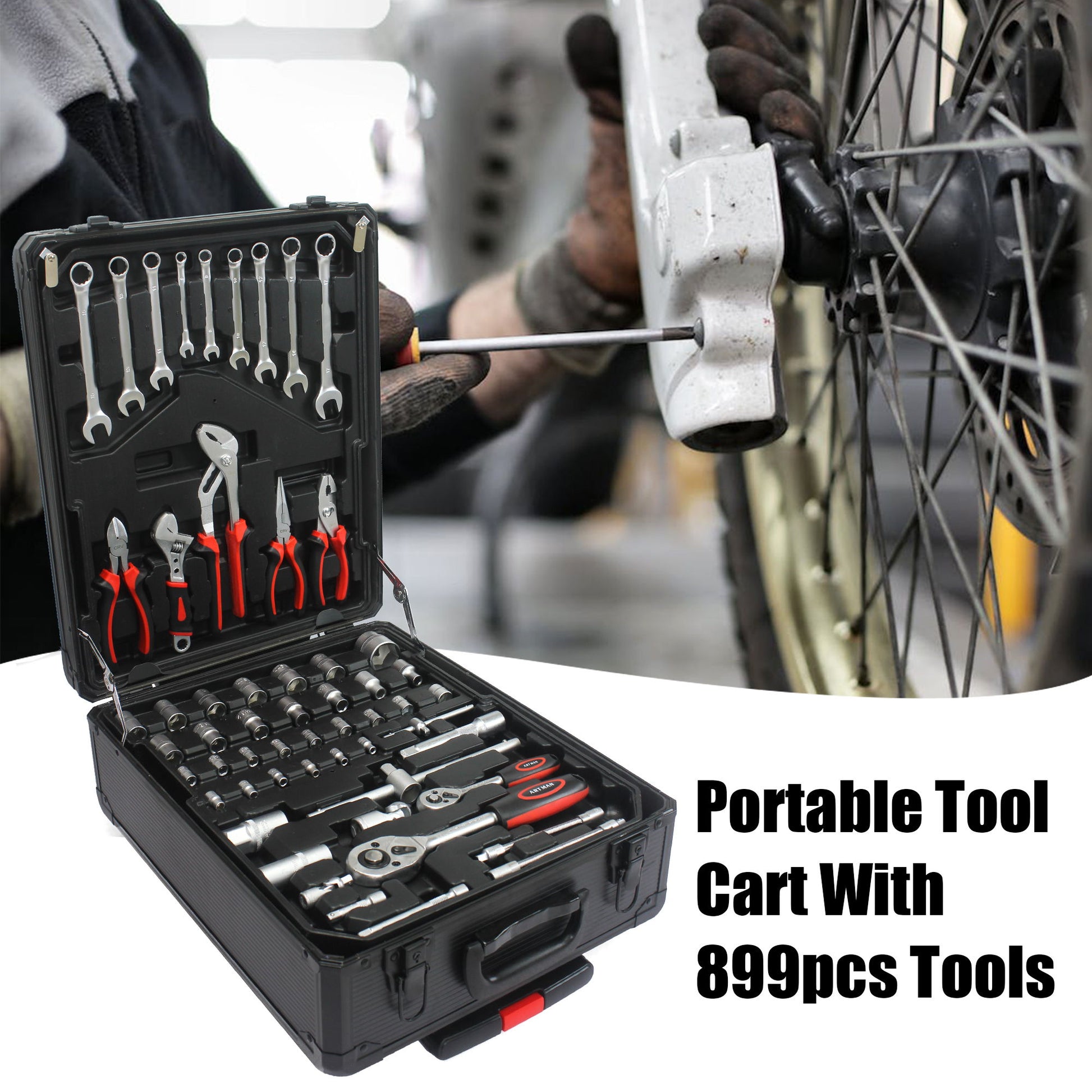 899 Piece Home Repair Tool Set With Rolling Plastic Toolbox, 4 Drawers, General Household Maintenance Kit
