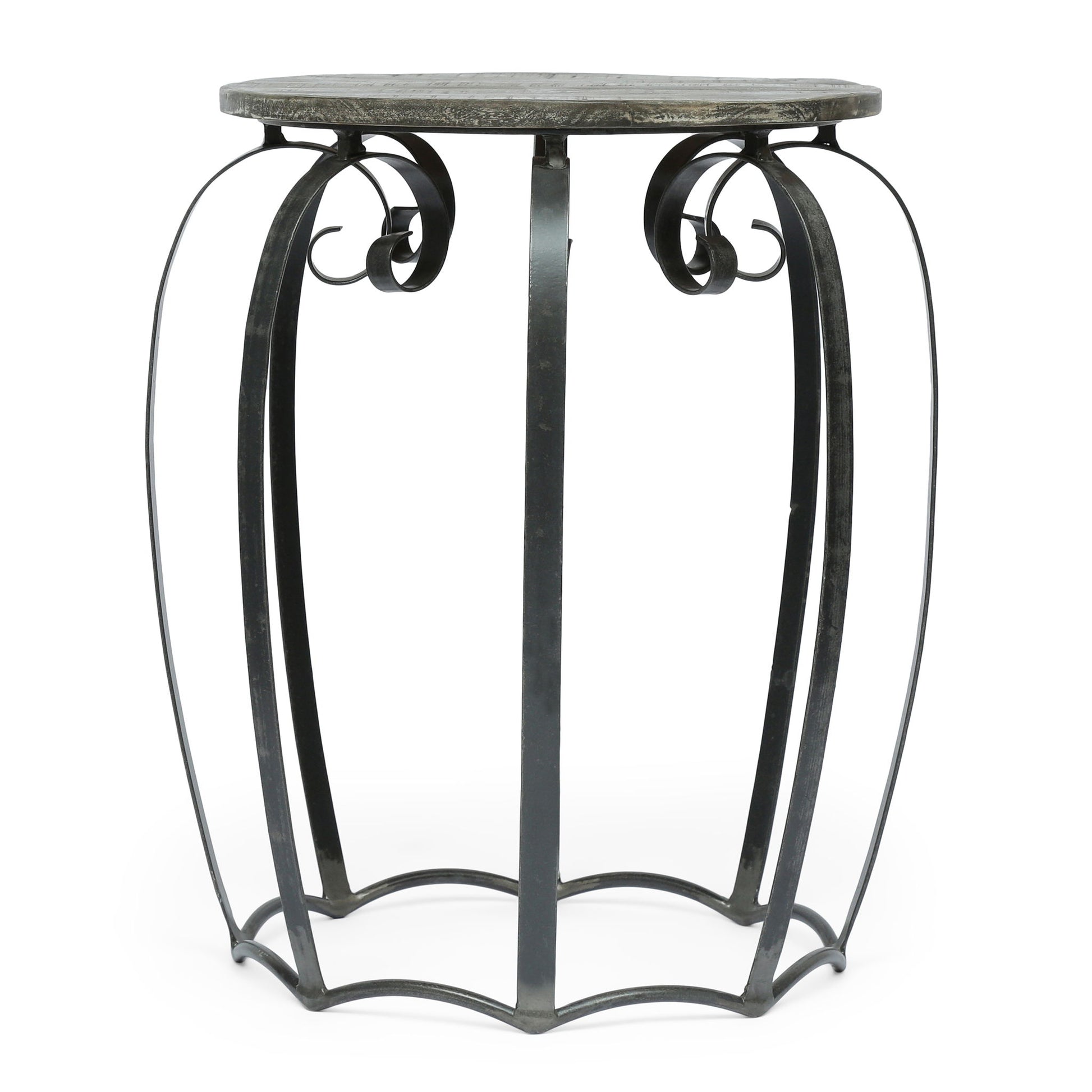 Modern Industrial End Table With Mango Wood Top And Iron Frame - Gray
