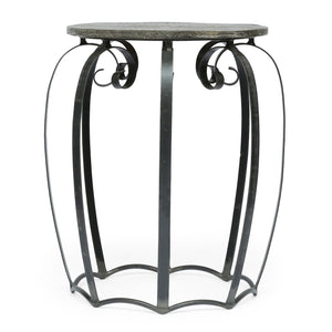 Modern Industrial End Table With Mango Wood Top And Iron Frame - Gray