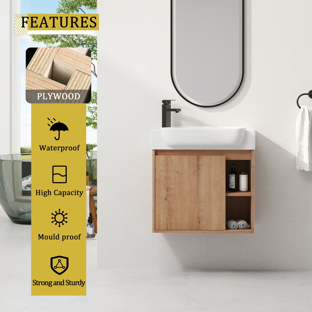 24" Wall Mounted Bathroom Vanity & Sink & Soft Close Door - Imitative Oak / White