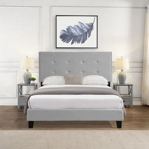 Full Size Upholstered Platform Bed Frame With Tufted Headboard, Strong Wood Slat Support - Gray