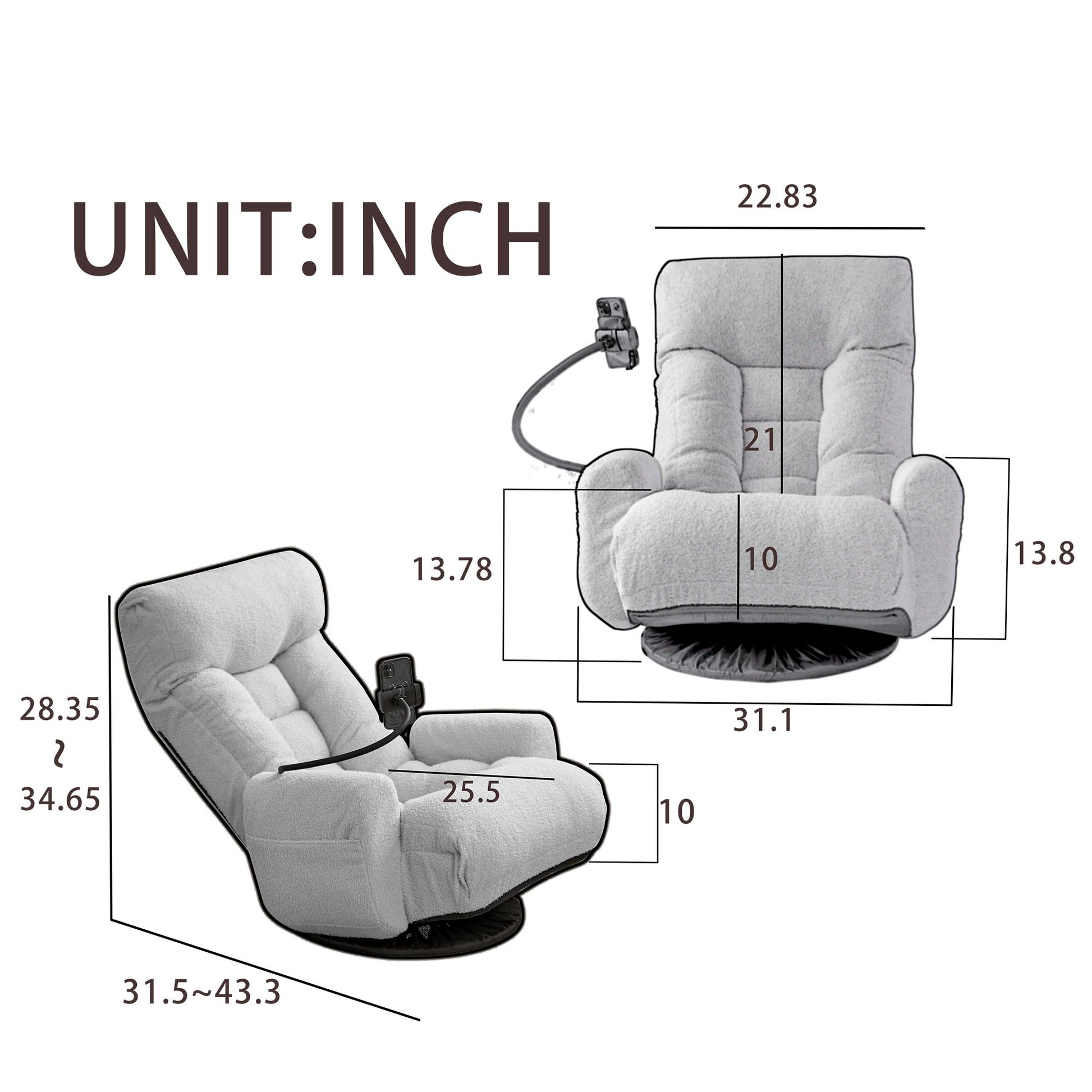 Adjustable Swivel Lounge Chair With 360 Degree Rotating Seat And Headrest Support