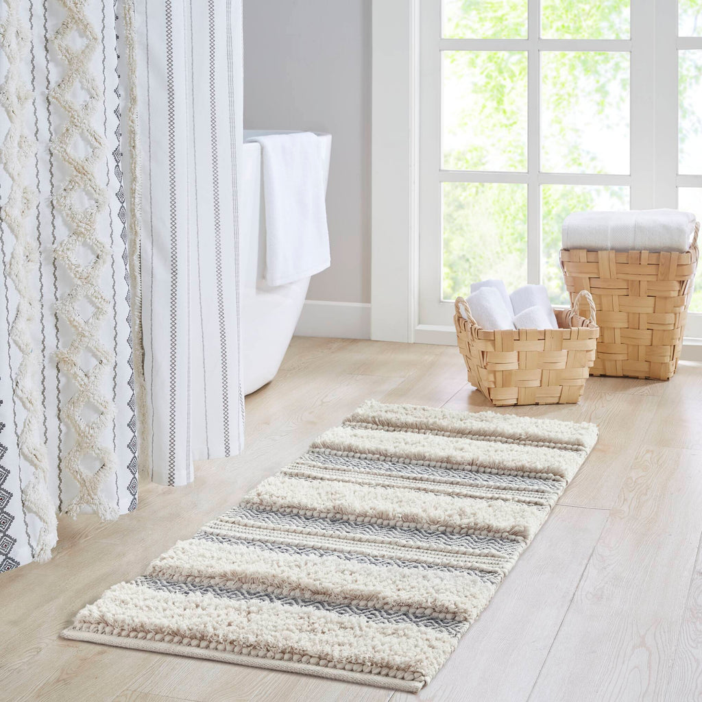 Asher - 22" x 58" Woven Texture Stripe Bath Rug - Gray