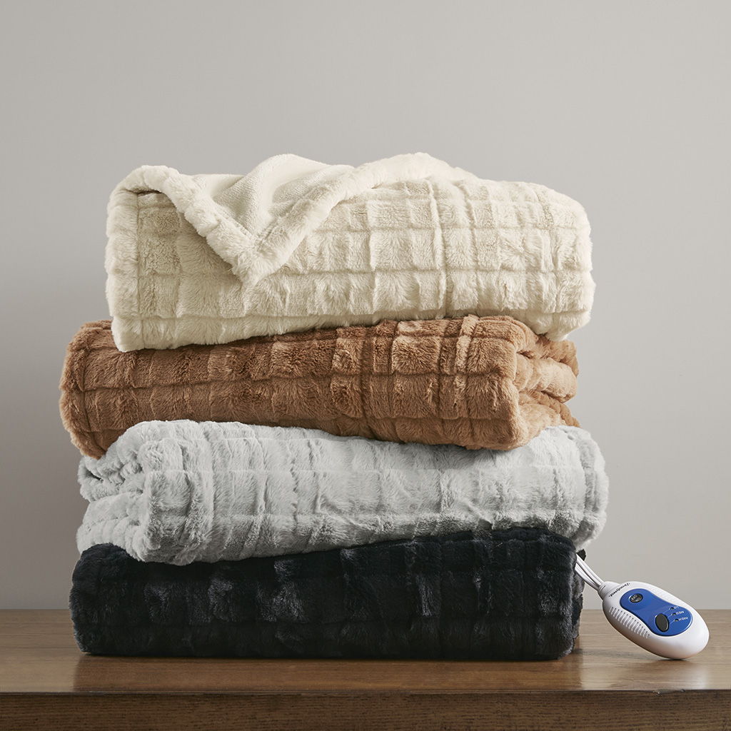 Zuri - Oversized Heated Throw - Brown Texture