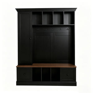 Hall Tree With Shoe Storage Bench, Entryway Coat Rack With 5 Hooks