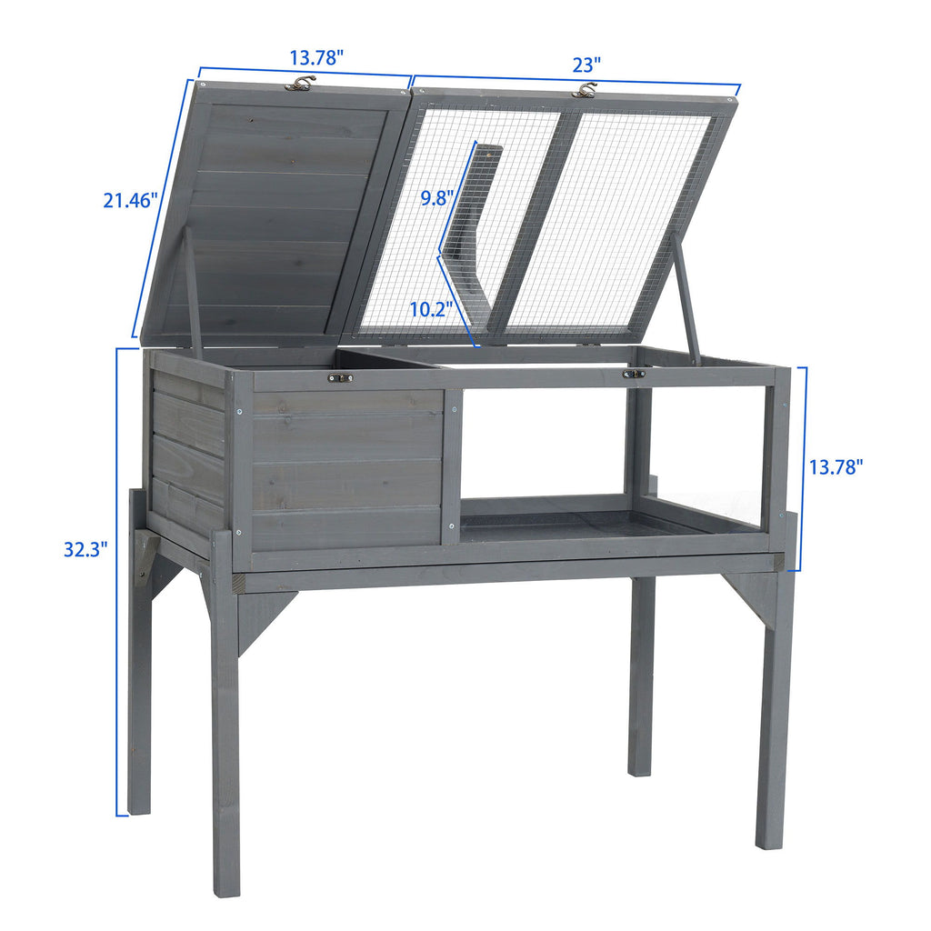 Tortoise Habitat Indoor & Outdoor Wooden Tortoise House With Detachable Legs Reptile Cage For Small Animals Non Leak Waterproof Tray - Gray