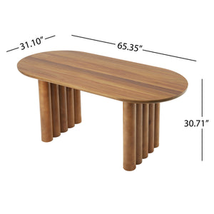 Oval Dining Table Set With 4 Birch Rattan Chairs - Brown / Light Brown