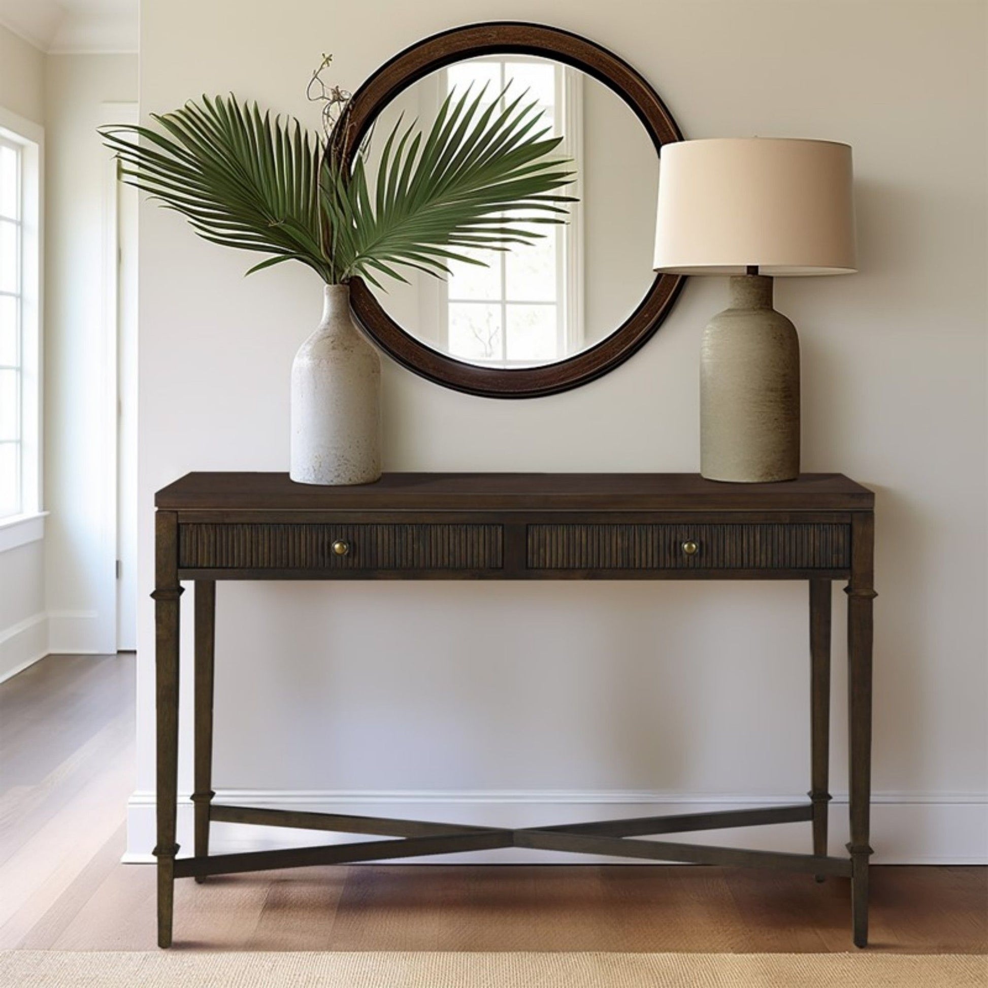 Fluted - 2 Drawer Storage Console Table - Brown