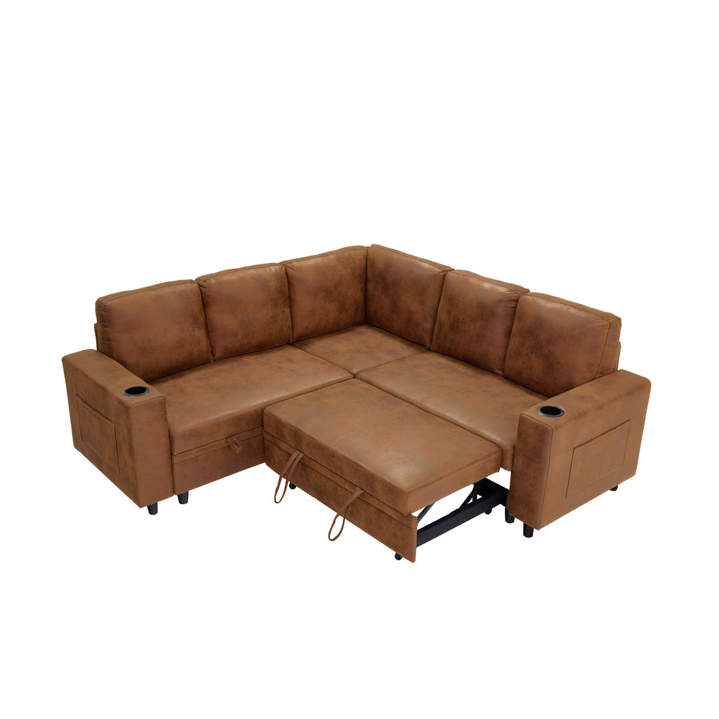 Upholstered L - Shape Sectional Sofa Bed With Pull Out Sleeper And Storage