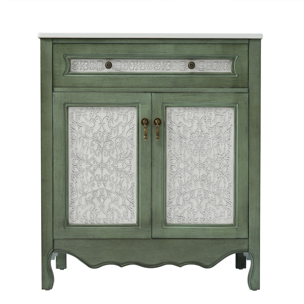 Bathroom Vanity With Rectangle Sink, Tip Out Tray - Antique Blue Green