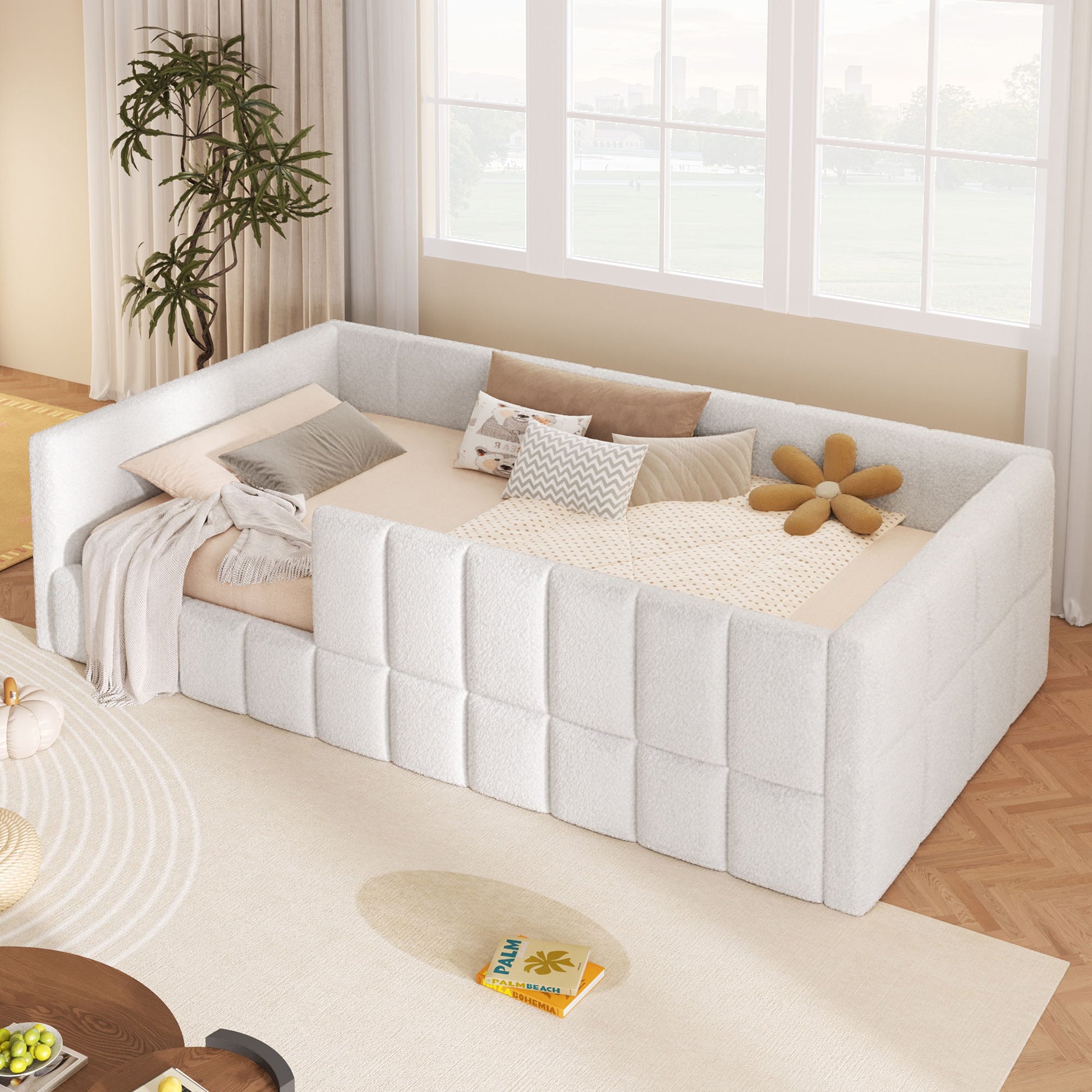 Upholstered Daybed With Soft Padded Cube Design