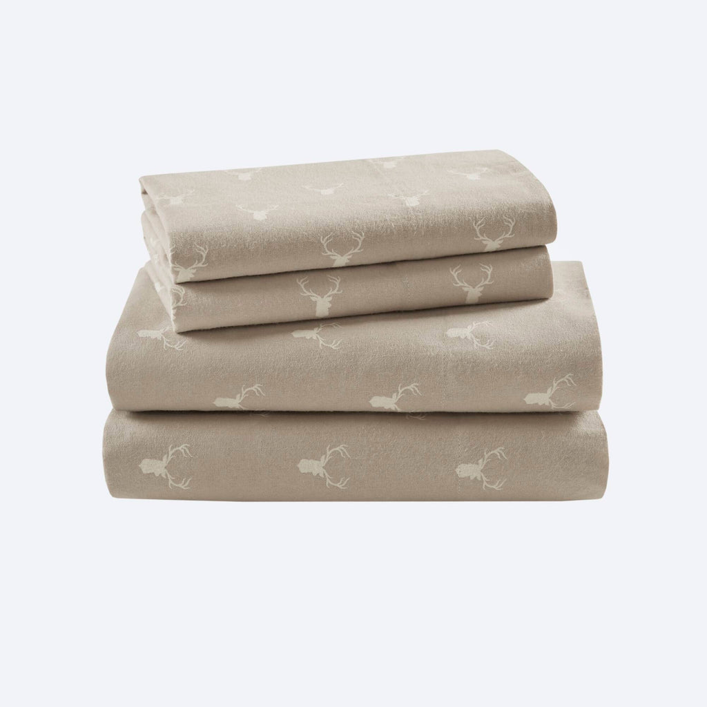 Flannel - Twin 100% Flannel Printed Sheet Set - Stag Head