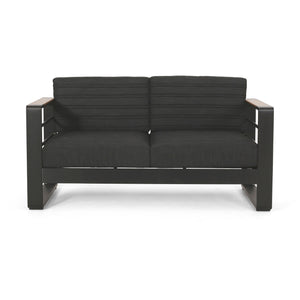 Loveseat With Slat Paneling And Aluminum Frame - Black