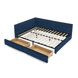 Upholstered Bed Frame With Tufted Backrest And Armrests