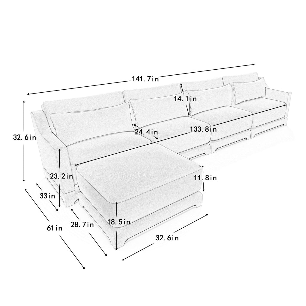 Stylish Sofa With Ottoman And Lumbar Pillows, Ergonomic Design