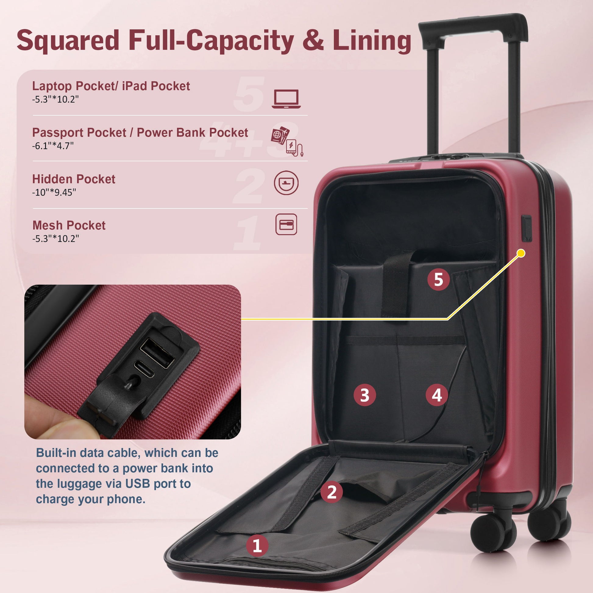 Hardside Luggage Set 5 Piece With Front Opening