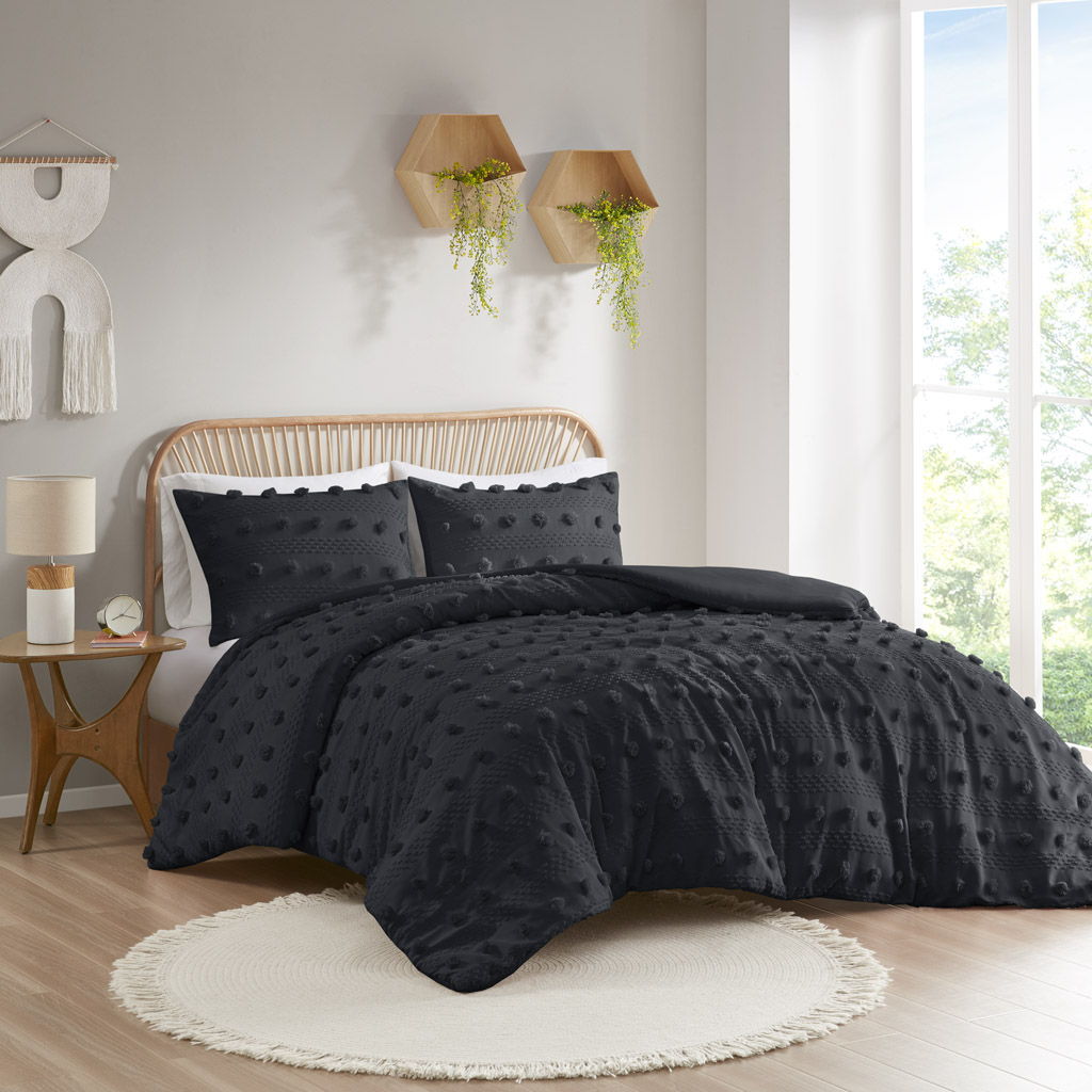 Lucy - Clip Jacquard Duvet Cover Set - Black