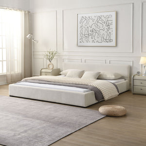 Elegant Wide Bed With Soft Fabric Upholstery