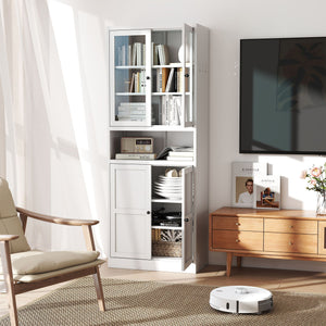 Metal Kitchen Pantry Cabinet Tall Storage With Adjustable Shelves, Heavy Duty Stainless Steel Frame - White