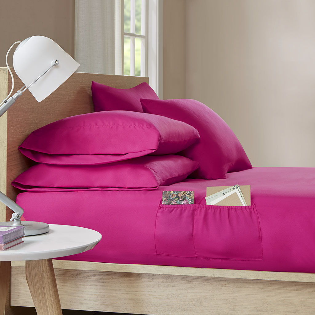 Microfiber - Sheet Set With Side Storage Pockets - Pink