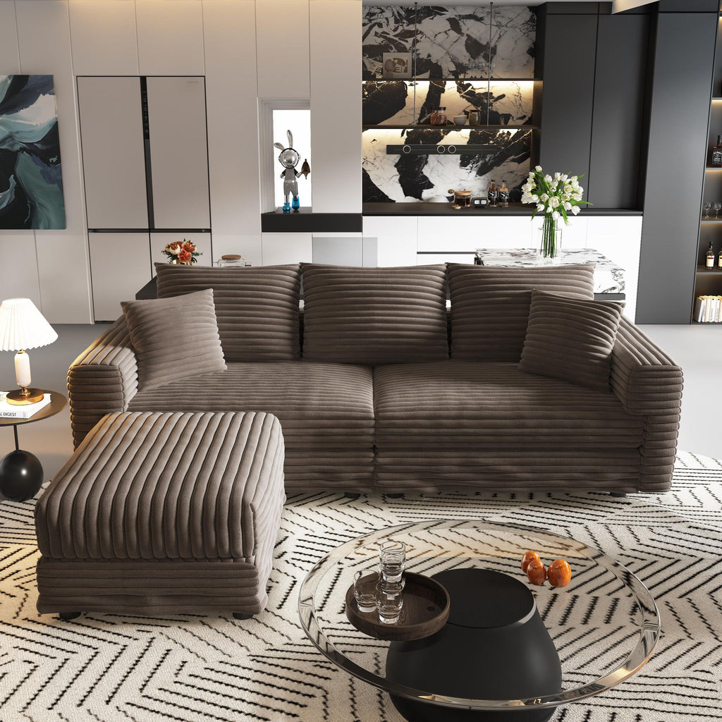 Deep Seat Convertible Sofa With Soft Pillows And Ottomans