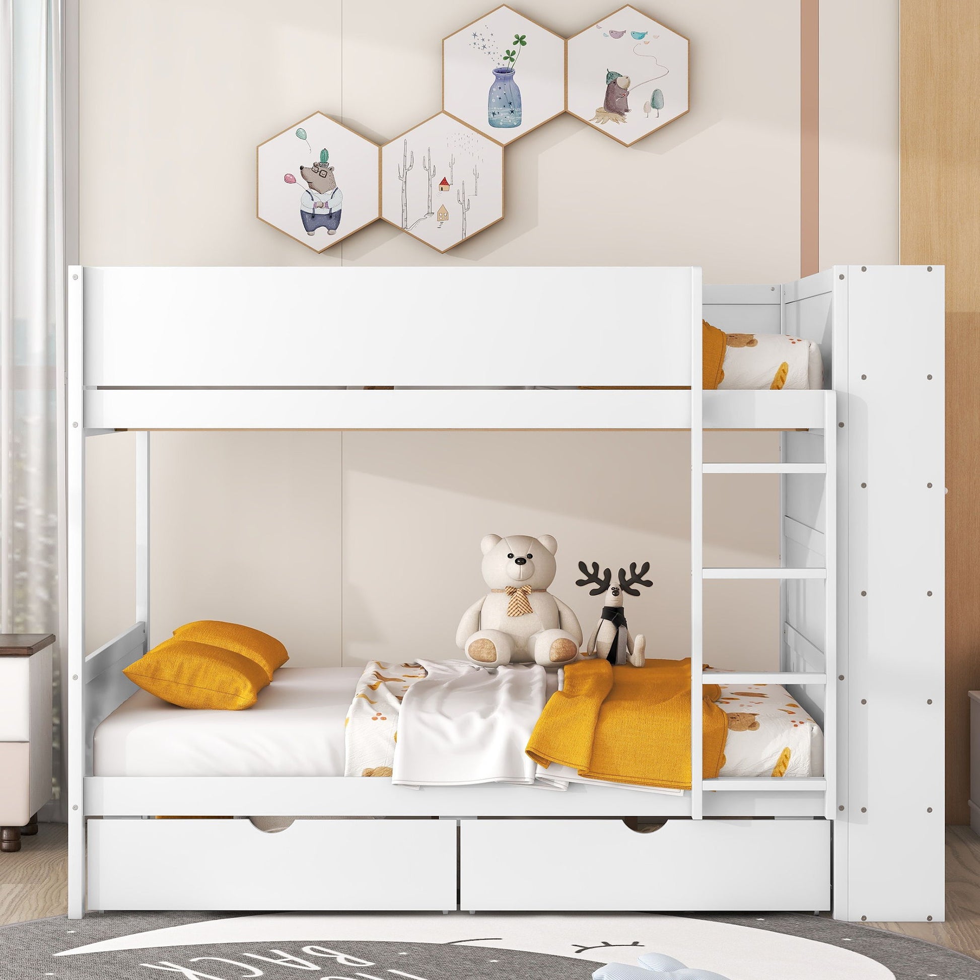 Bunk Bed With 2 Drawers And Multi Layer Cabinet