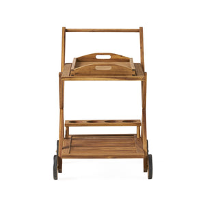 Riviera Bar Cart Stained Mobile With Wheels For Entertaining - Natural Stained