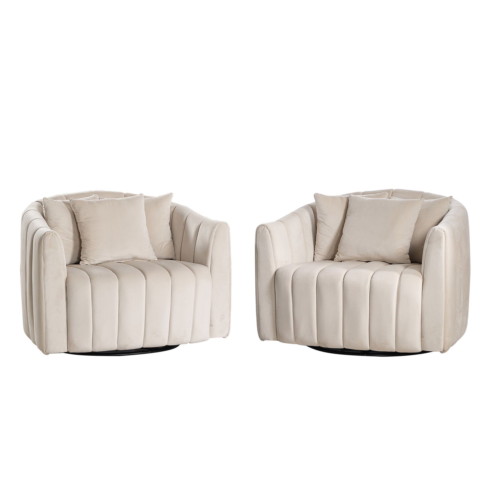 Upholstered Oversized 360° Swivel Accent Barrel Chair And Half Cozy Sofa With 3 Pillows
