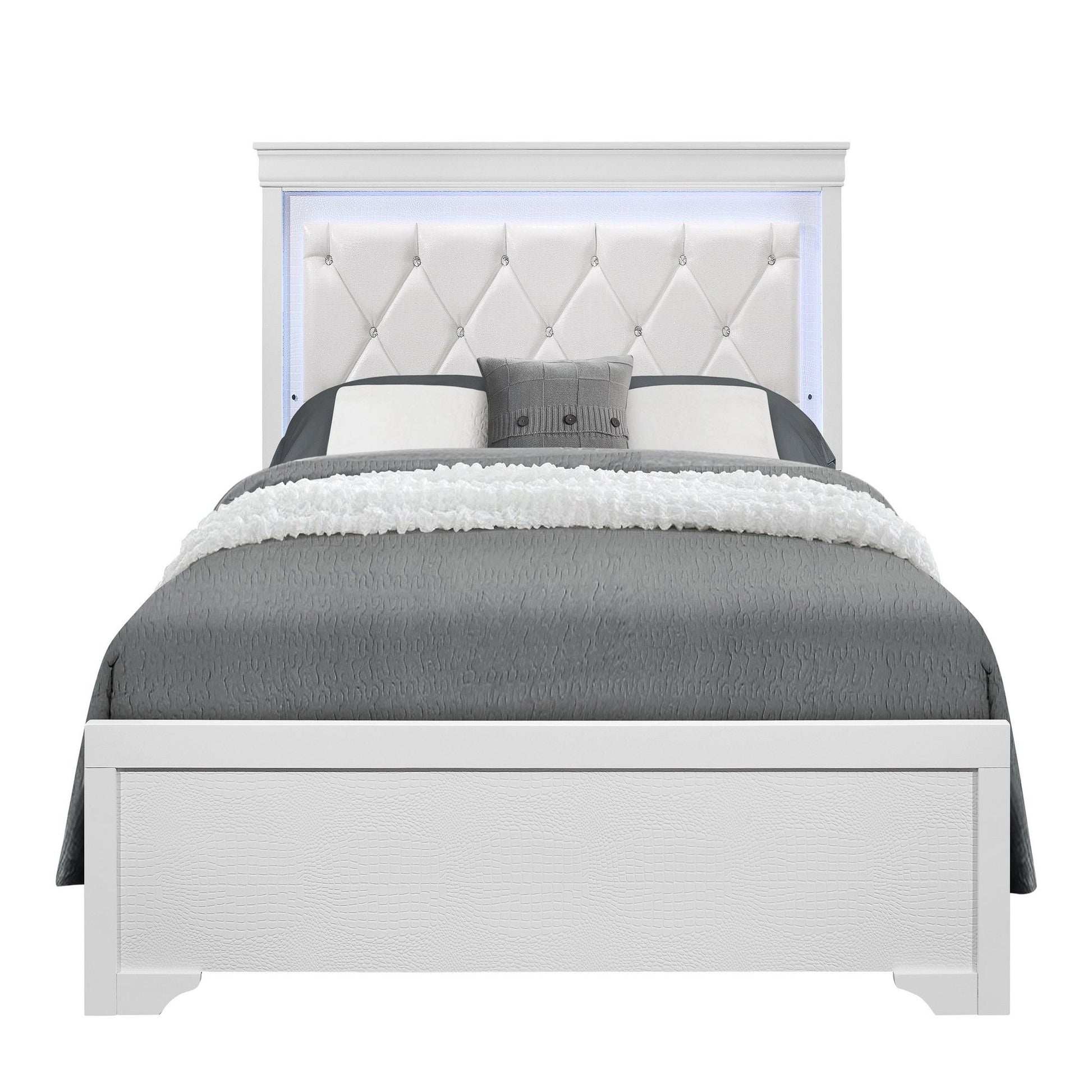 Shaker - 5 Pieces Bedroom Set With Crystal Inspired Tufted Headboard And LED Lighting