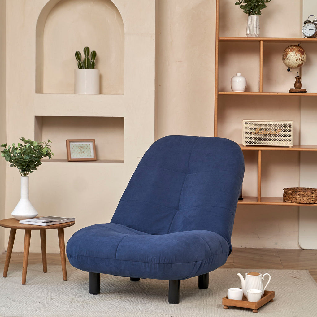 Single Sofa Reclining Japanese Chair Lazy Sofa Tatami Balcony Adjustable Chair - Navy Blue