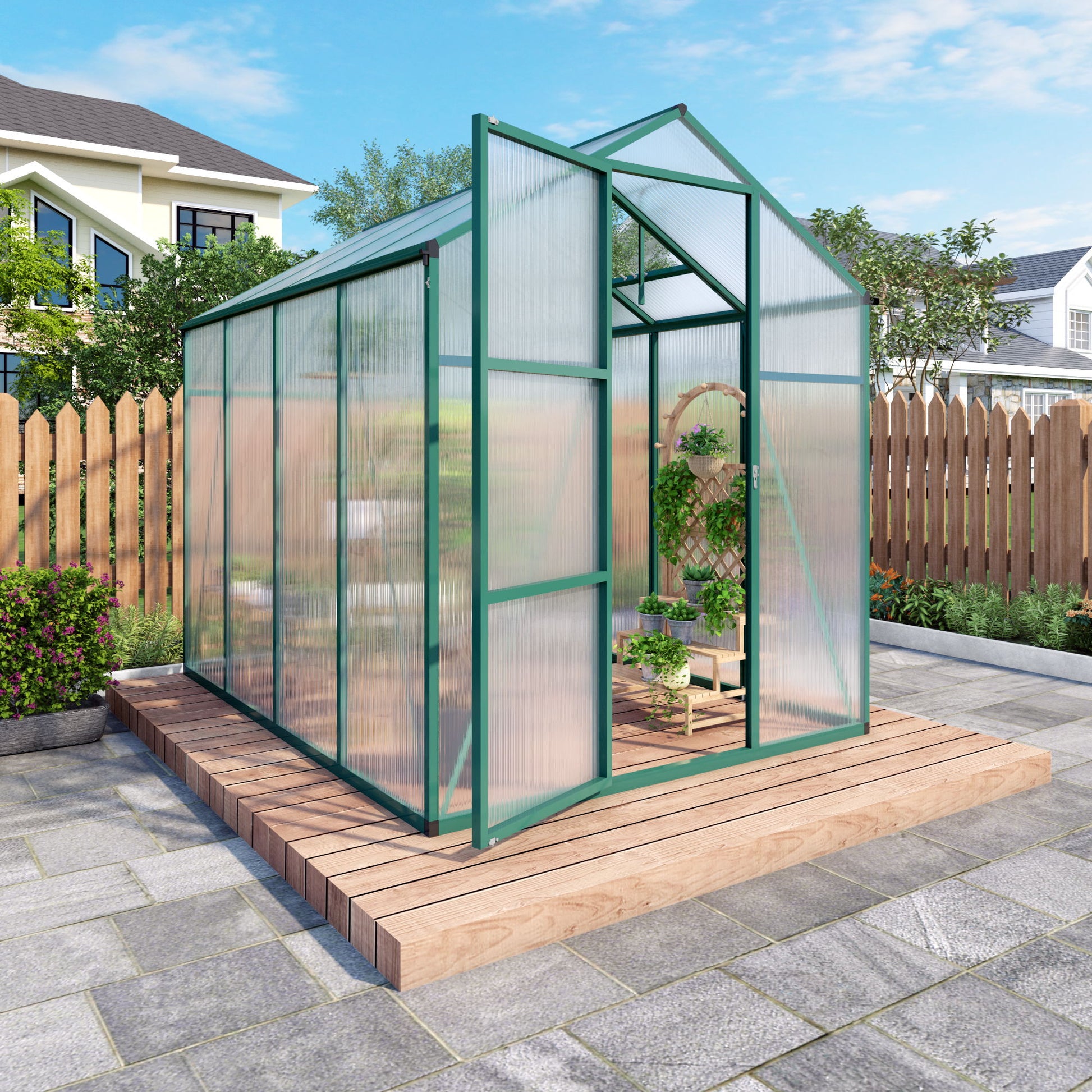 Polycarbonate Walk-In Greenhouse, Raised Base For Outdoor In All Season