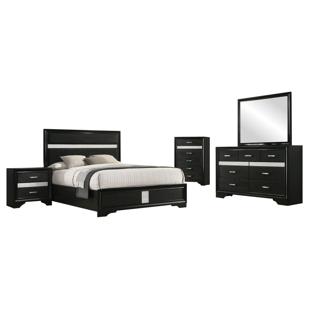 Modern Bedroom Set With Upholstered Headboard And Textured Storage