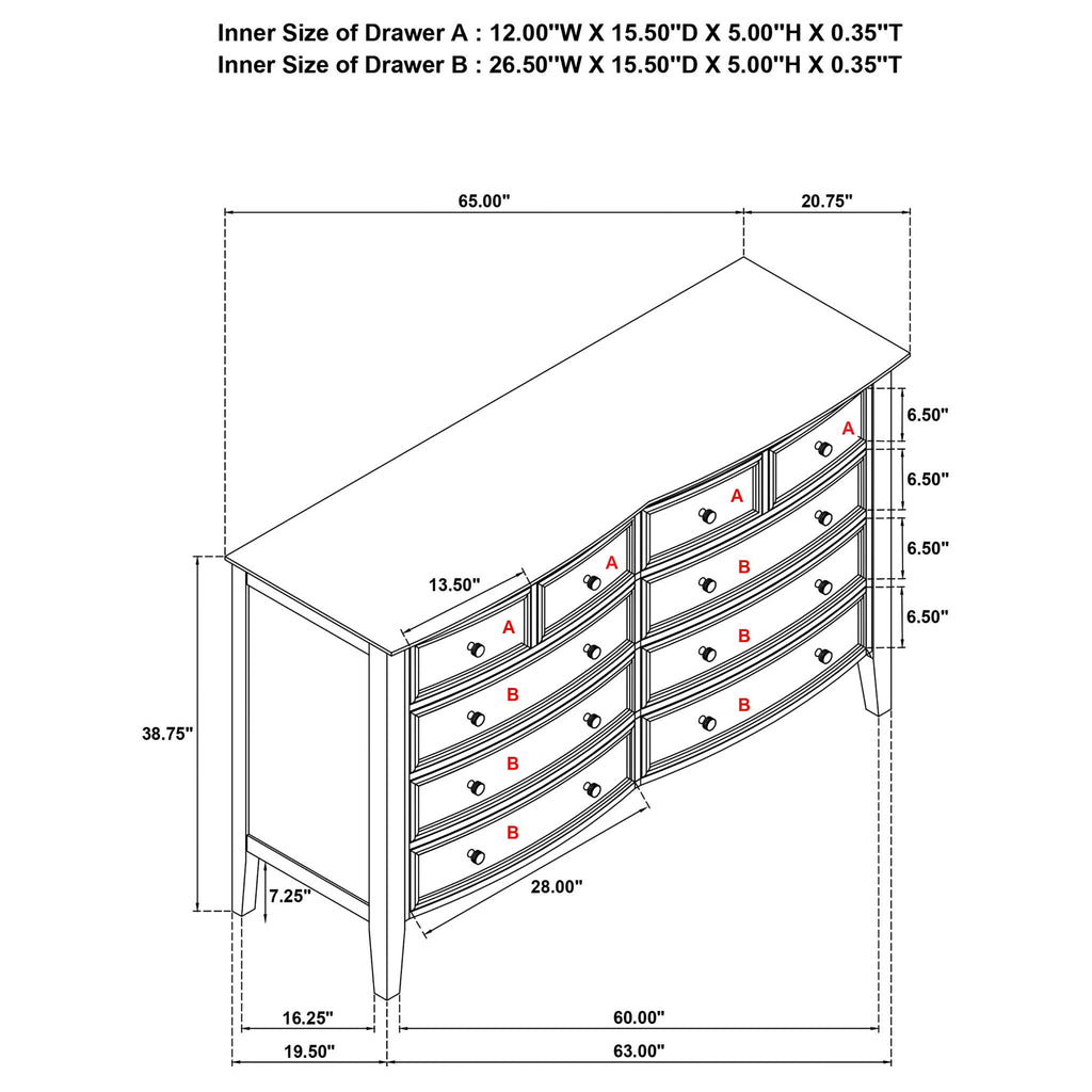 Talia - 10 Drawer Dresser Cabinet - White