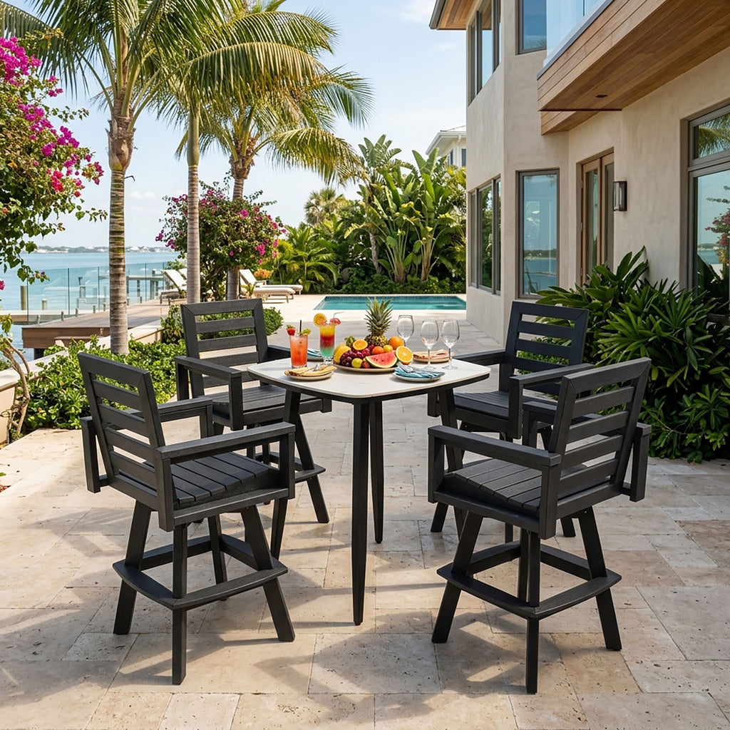 5 Piece Outdoor Bar Set With Table And Swivel Stools - Carbon / Ember Black