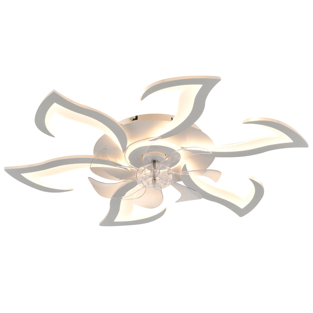 Flower Ceiling Fan With LED Dimmable Light, Flush Mount Ceiling Fan With Remote Control, Low Profile Design, 6 Speeds, Timing Function